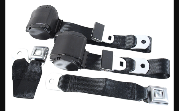 Picture of 1964-1973 Ford Mustang Seat Belts. Rear Chrome Push Button - Black