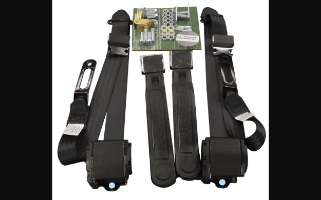 Picture of 1964-1973 Ford Mustang Seat Belts. Chrome Lift Latch Buckle - Black