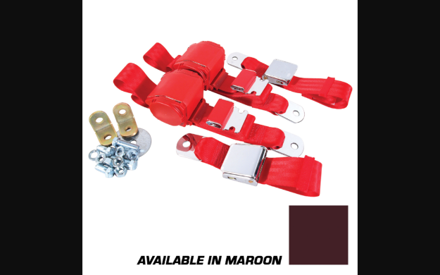 Picture of 1964-1973 Ford Mustang Seat Belts. Rear Chrome Lift Latch - Maroon