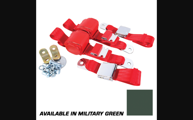 Picture of 1964-1973 Ford Mustang Seat Belts. Rear Chrome Lift Latch - Mil Green