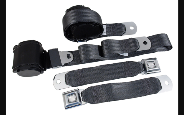 Picture of 1964-1973 Ford Mustang Seat Belts. Rear Chrome Push Button - Charcoal