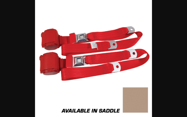 Picture of 1964-1973 Ford Mustang Seat Belts. Rear Chrome Push Button - Saddle