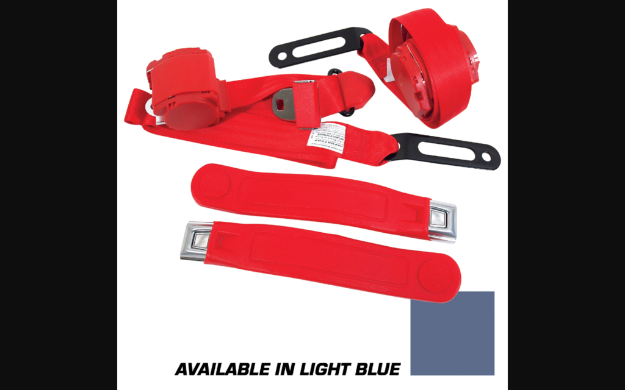 Picture of 1968-1973 Ford Mustang Seat Belts. Chrome Push Button - Light Blue