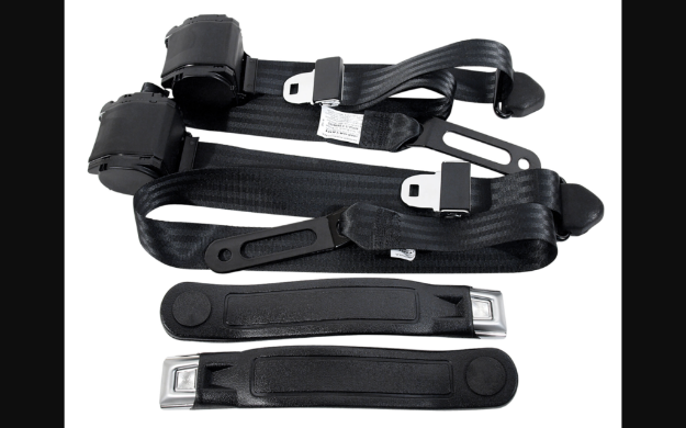 Picture of 1968-1973 Ford Mustang Seat Belts. Chrome Push Button - Black