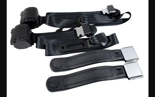 Picture of 1968-1973 Ford Mustang Seat Belts. Chrome Lift Latch Buckle - Black