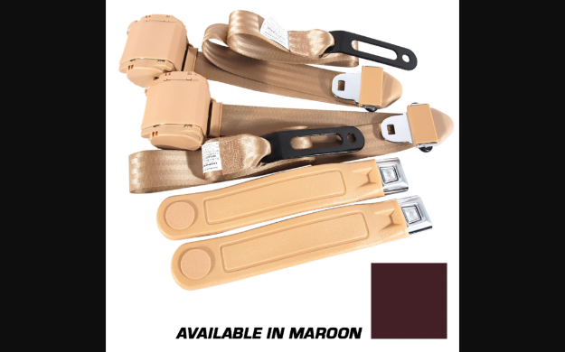 Picture of 1964-1973 Ford Mustang Seat Belts. Chrome Push Button - Maroon