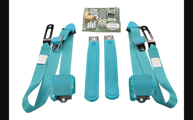 Picture of 1964-1973 Ford Mustang Seat Belts. Chrome Push Button - Turquoise