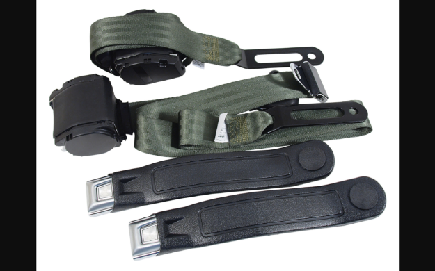 Picture of 1964-1973 Ford Mustang Seat Belts. Chrome Push Button - Mil Green