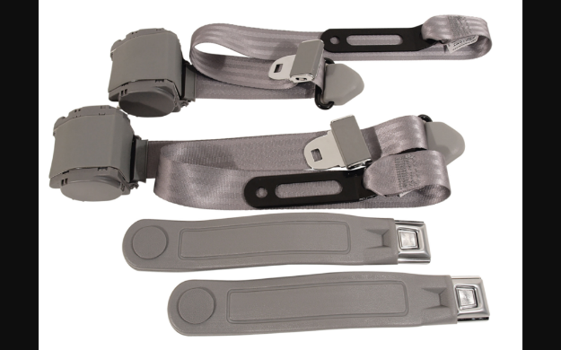 Picture of 1964-1973 Ford Mustang Seat Belts. Chrome Push Button - Gray