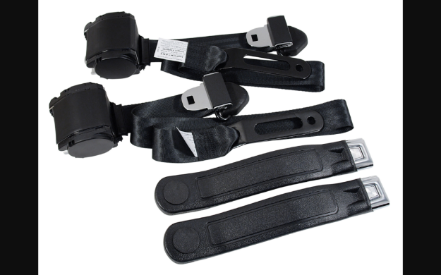 Picture of 1964-1973 Ford Mustang Seat Belts. Chrome Push Button - Black