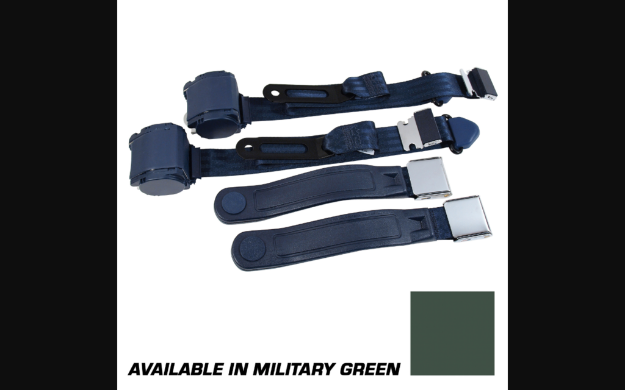 Picture of 1964-1973 Ford Mustang Seat Belts. Chrome Lift Latch Buckle - Mil Green