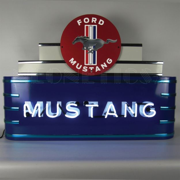 Picture of 1964-2021 Ford Mustang Art Decco Marquee Mustang Neon Sign IN Steel Can