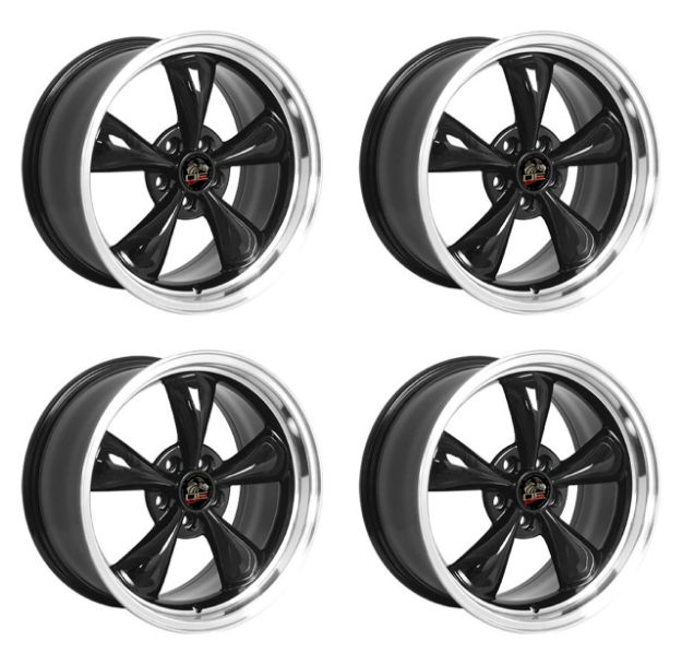 Picture of 1979-2004 Ford Mustang Wheel Set, 18" Bullitt Style, 5 Lug, Gloss Black Machine Lip 9"