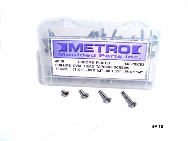 Picture of Metro Phillips Oval Head Tapping Screws Chrome plated 140 Piece set; 4P 10
