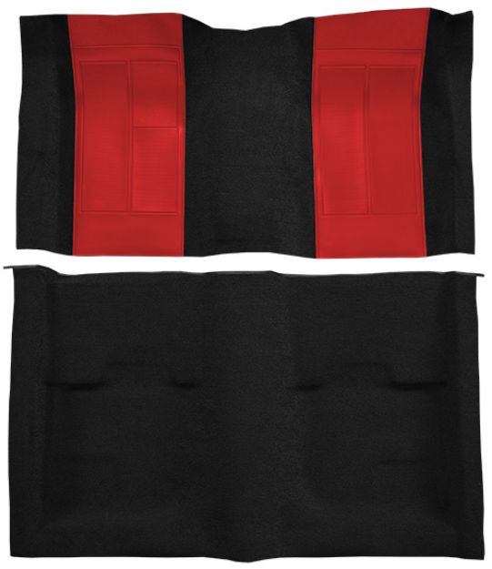 Picture of 1970 Ford Mustang Mach 1 with 2 Red Inserts without Shifter Cut Fastback Nylon Carpet Flooring 601 Black