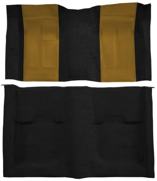 Picture of 1970 Ford Mustang Mach 1 with 2 Ivy Gold Inserts without Shifter Cut Fastback Nylon Carpet Flooring 601 Black