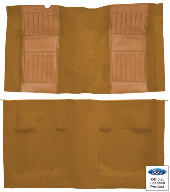 Picture of 1971-1973 Ford Mustang Mach 1 with 2 Medium Saddle Running Pony Inserts without Shifter Cut Fastback Nylon Carpet Flooring 601 Black