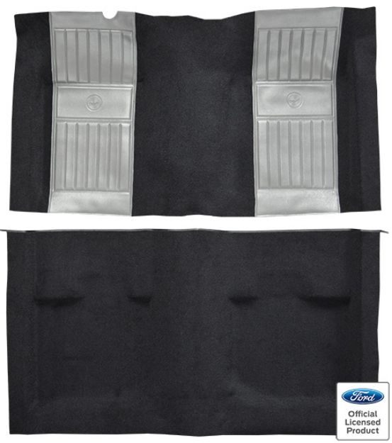 Picture of 1971-1973 Ford Mustang Mach 1 with 2 Gray Running Pony Inserts without Shifter Cut Fastback Nylon Carpet Flooring 601 Black