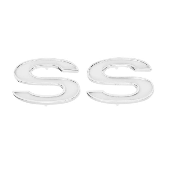 Picture of 1969 Full-Size Chevrolet Front Fender Emblem, “SS”, White, Sold as a Pair