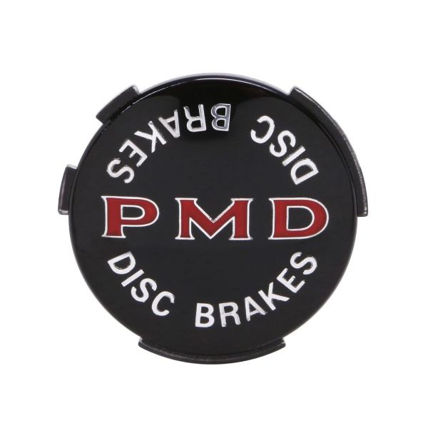 Picture of Pontiac Wheel Cover 2-7/16” Diameter Black Background "Disk Brakes" Emblem, Each
