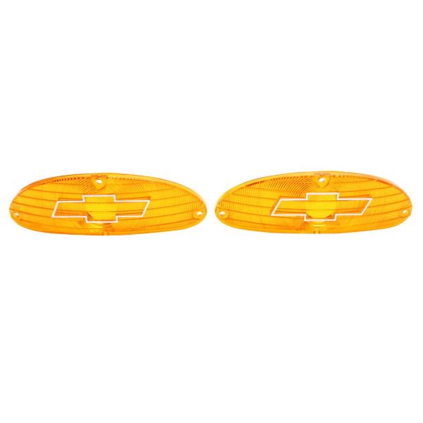 Picture of 1955 Full-Size Chevrolet Amber Parking Light Lens with Chrome Bowtie Pair