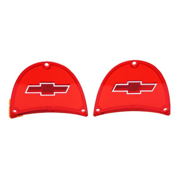 Picture of 1957 Full-Size Chevrolet Red Tail Light Lens with Chrome Bowtie, Sold as a Pair