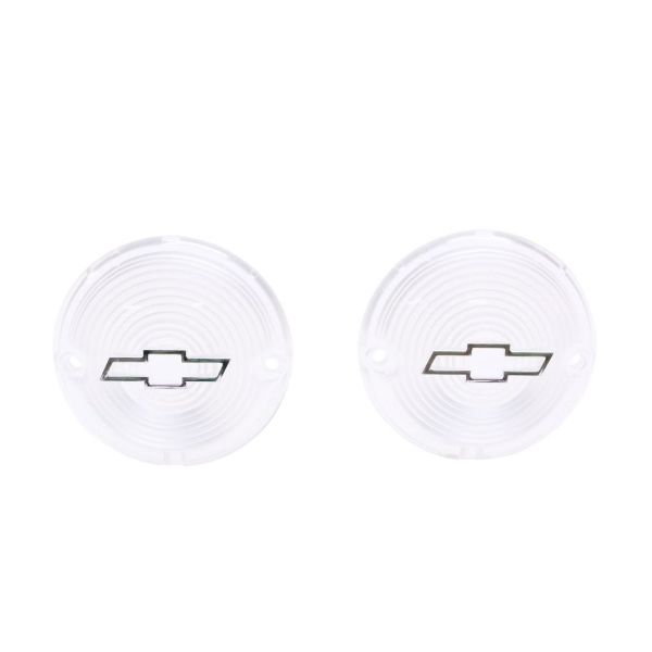 Picture of 1957 Full-Size Chevrolet Clear Parking Light Lens with Chrome Bowtie Pair