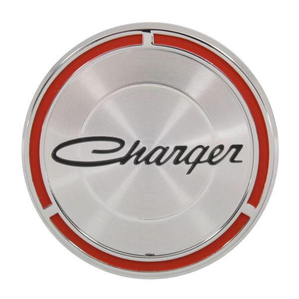 Picture of 1970 Charger Black and Red Door Pad Emblem, "Charger", Sold as Each