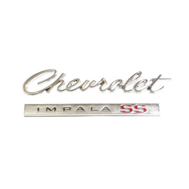 Picture of 1966 Impala SS Trunk Emblem, “Chevrolet Impala SS”, 2 pieces, Sold as Each