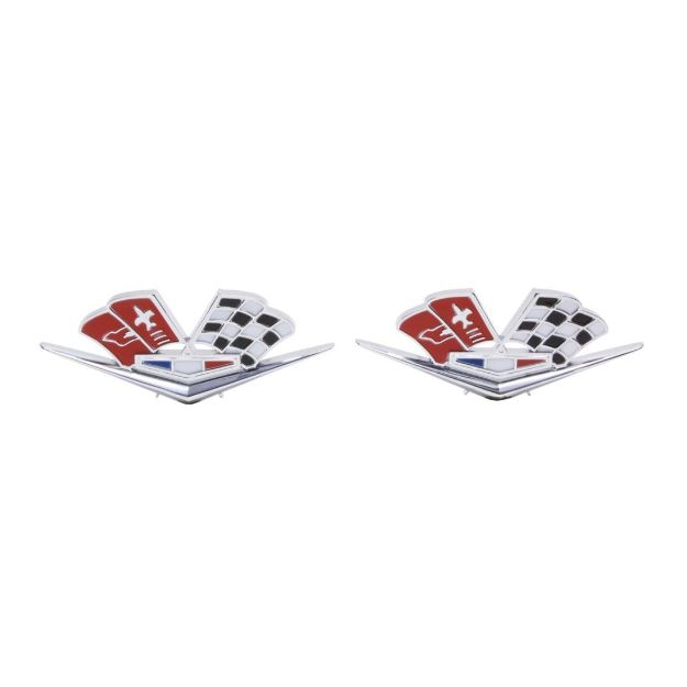 Picture of 1963 Late Corvette 1966 Front Fender X-Flag Emblem, Sold as a Pair