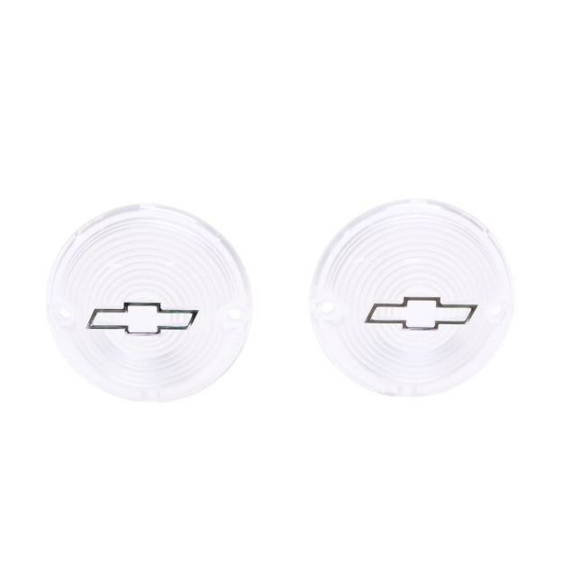 Picture of 1957 Full-Size Chevrolet Clear Parking Light Lens with Chrome Bowtie Pair