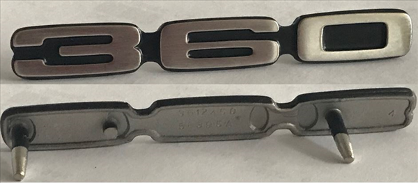 Picture of 1971-1972 Dodge Dart, Duster & Plymouth Fury 360 Fender Emblem - Brushed Finish with Satin Black Edges, 2-Pin Mount