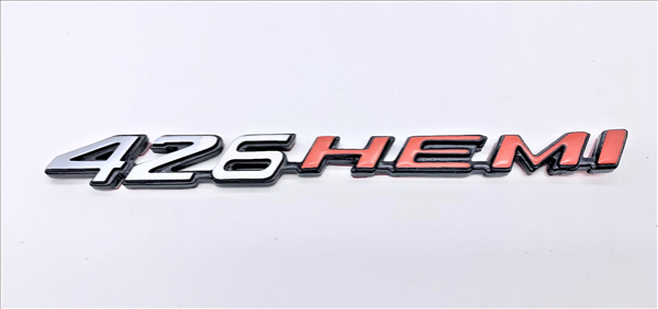 Picture of 2008-Present Dodge Challenger & Charger Retro 426 HEMI Metal Emblem - Brushed Finish with HEMI Orange, Hood/Shaker/Fender Mount