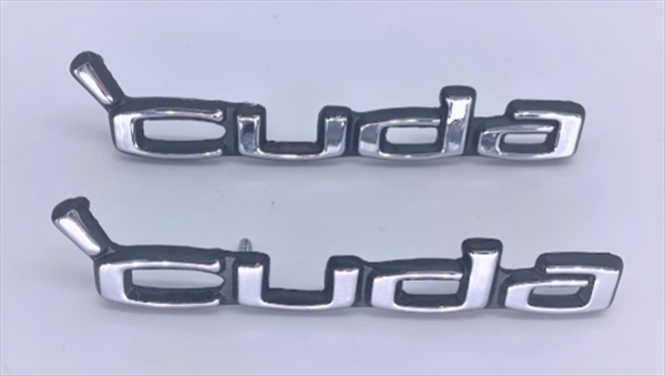 Picture of 1970-1974 Plymouth Cuda Door Panel Emblems - Pair with Polished Finish & Black Edges