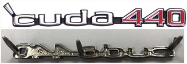 Picture of 1970-1971 Plymouth Cuda Rallye Dual Scoop or Shaker Hood 'Cuda 440 Emblem - 3-Pin Mount (3462272), Includes Retainers