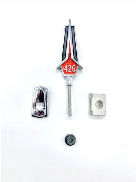 Picture of 1967 Plymouth GTX 426 HEMI Hood Ornament Assembly - Red Finish, Authentic OEM Reproduction