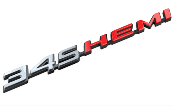 Picture of 2008-Present Dodge Challenger & Charger Retro 345 HEMI Emblem - Chrome with HEMI Orange for Hood, Shaker, or Fender