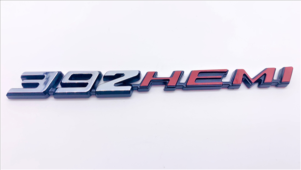 Picture of 2008-Present Dodge Challenger & Charger Retro 392 HEMI Emblem - Chrome with HEMI Orange for Hood, Shaker, or Fender