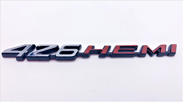 Picture of 2008-Present Dodge Challenger & Charger Retro 426 HEMI Emblem - Chrome with HEMI Orange for Hood, Shaker, or Fender
