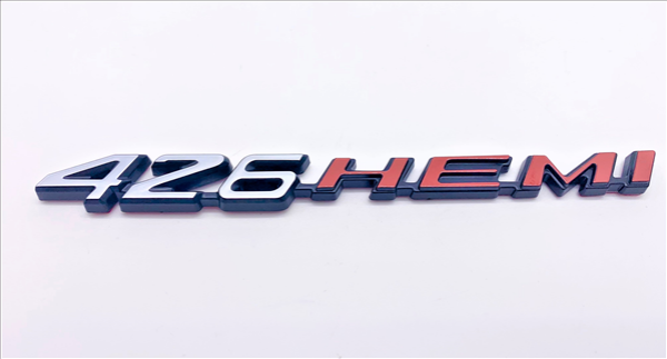 Picture of 2008-Present Dodge Challenger & Charger Retro 426 HEMI Emblem - Stainless Silver with HEMI Orange for Hood, Shaker, or Fender