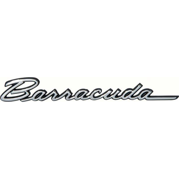 Picture of 1968 Plymouth Barracuda Script Fender Emblem - Chrome with Black Trim, Premium Restoration Badge