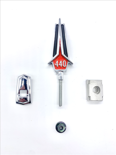 Picture of 1967 Plymouth GTX 440 Hood Ornament Assembly - Red Finish, Classic Mopar Restoration Emblem