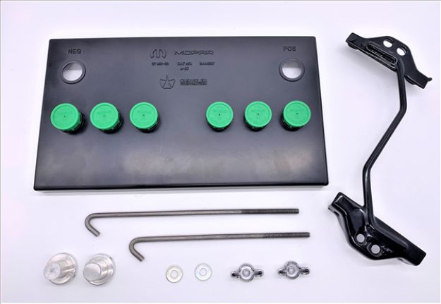 Picture of 1966-1969 Mopar B-Body Group 27 Battery Topper with Green Caps - Includes Extended Length Strap & Battery Post Extenders