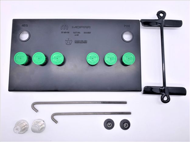 Picture of 1970-1971 Mopar B-Body Group 27 Battery Topper with Green Caps - Extended Strap & Battery Post Extenders