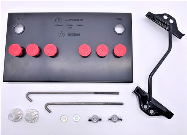 Picture of 1966-1969 Mopar B-Body Group 27 Battery Topper with Red Caps - Includes Extended Strap & Battery Post Extenders