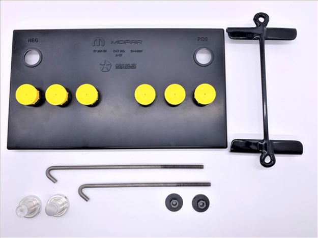 Picture of 1970-1971 Mopar B-Body Group 27 Battery Topper with Yellow Caps - Extended Strap & Battery Post Extenders
