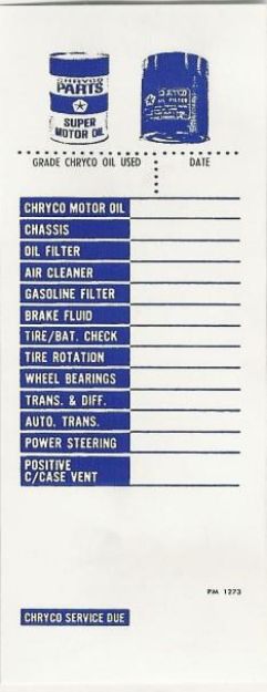 Picture of Mopar Restoration Oil Change Sticker Decal