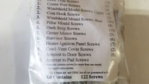 Picture of 1956 Chrysler New Yorker Vans Auto Interior Screw Kit