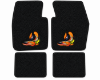 Illustration of 1970-1973 Plymouth Cuda 01 Black Loop 4-piece floor mats with Cuda On Wheels embroidery