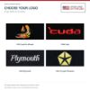 ACC floor-mat logo options for ACC-LM-13049: #106 Cuda; #243 Plymouth; #347 Chrysler Pentastar; #103 Cuda On Wheels - Proudly Made in the USA